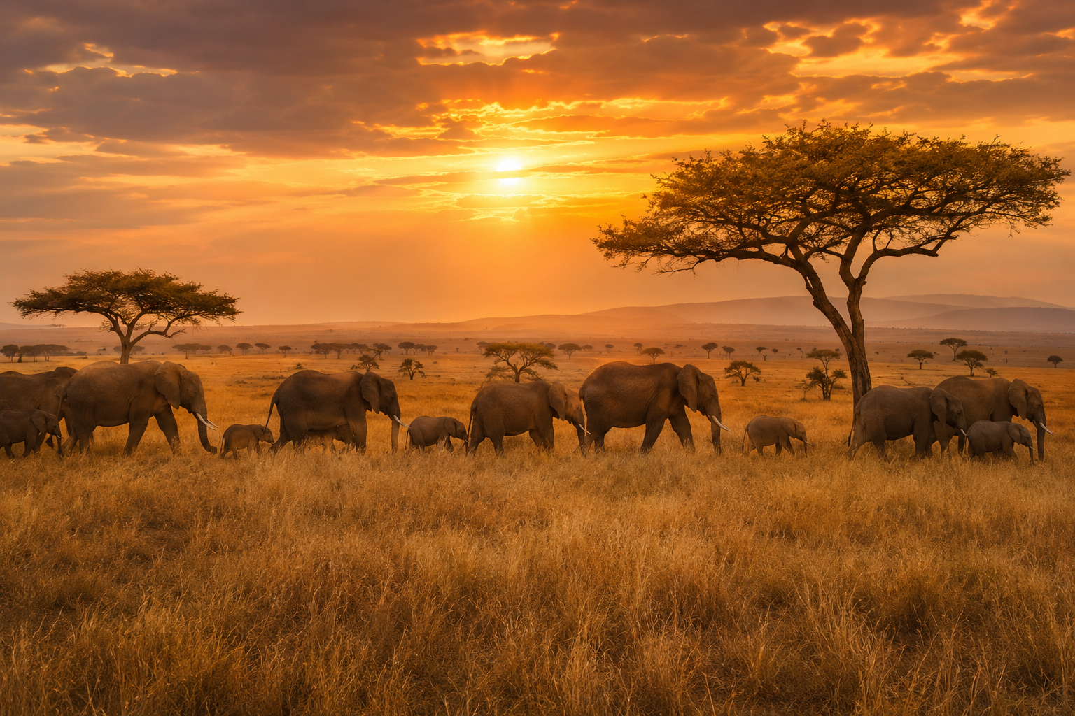 African sunset over the savannah